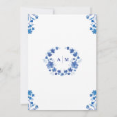 青い花の水彩フレームの結婚式 招待状 (裏面)