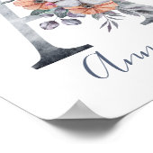 青い花の水彩モノグラムA名前  ポスター (角)