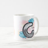 青い花の水彩文字C コーヒーマグカップ (正面右)