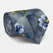 青い花の水彩模様 ネクタイ (ロール)