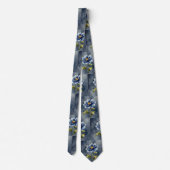 青い花の水彩模様 ネクタイ (裏面)