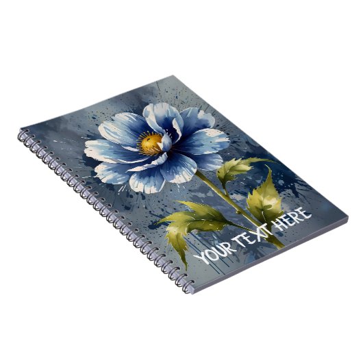 青い花の水彩模様 ノートブック (右側)