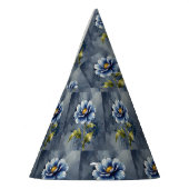 青い花の水彩模様 パーティーハット (左)