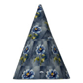 青い花の水彩模様 パーティーハット (右)