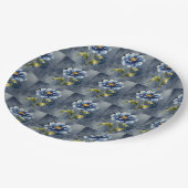 青い花の水彩模様 ペーパープレート (アングル)