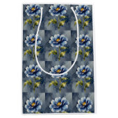 青い花の水彩模様 ミディアムペーパーバッグ (正面)