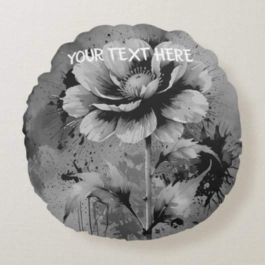 青い花の水彩模様 ラウンドクッション (正面)