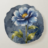 青い花の水彩模様 ラウンドクッション (裏面)