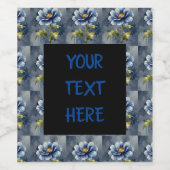 青い花の水彩模様 ワインラベル (シングルラベル)