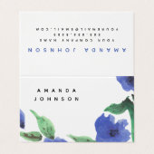 青い花の水彩画によって折られる名刺 名刺 (外部フラット)