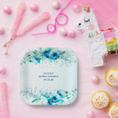 青い花の水彩画のオリジナル ブライダルシャワー ペーパープレート (パーティー)