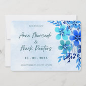 青い花の水彩画のセーブ・ザ・デートの招待状 セーブザデート (正面)