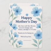 青い花の水彩画の母の日のカードギフト シーズンカード (正面/裏面)