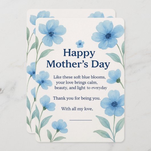 青い花の水彩画の母の日のカードギフト シーズンカード (正面/裏面)