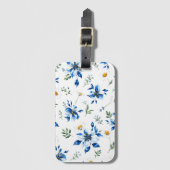 青い花の水彩画の荷札。 ラゲッジタグ (正面縦)