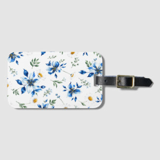 青い花の水彩画の荷札。 ラゲッジタグ