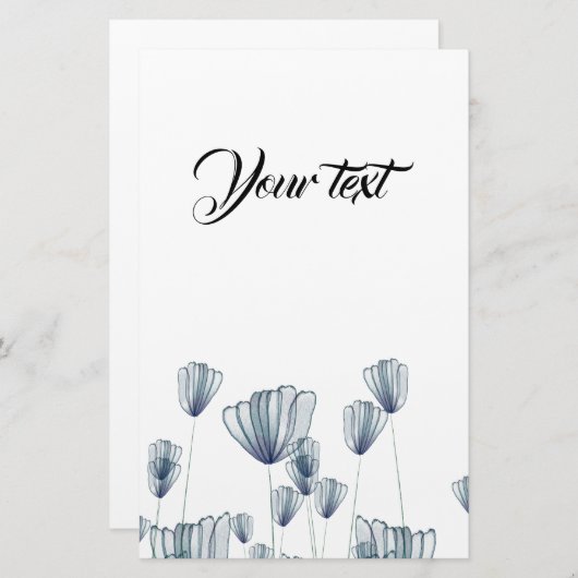 青い花の水彩 便箋 (正面/裏面)