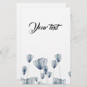 青い花の水彩 便箋 (正面/裏面)