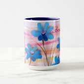 青い花の水色マグカップ マグカップ (中央)