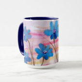 青い花の水色マグカップ マグカップ (正面左)