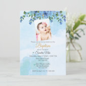 青い花の洗礼式招待状 招待状 (スタンド正面)