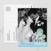 青い花の渦巻き結婚が感謝の写真 ポストカード (正面/裏面)