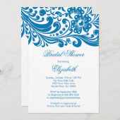 青い花の渦巻のブライダルシャワーの招待状 招待状 (正面/裏面)