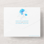 青い花の灰色の渦巻き水の色のカスタム写真 オールインワン招待状 (裏面)