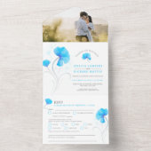 青い花の灰色の渦巻き 水彩画 オーダーメイド フォト オールインワン招待状 (内側)