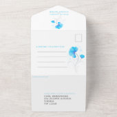 青い花の灰色の渦巻き 水彩 カスタム フォト オールインワン招待状 (外側)