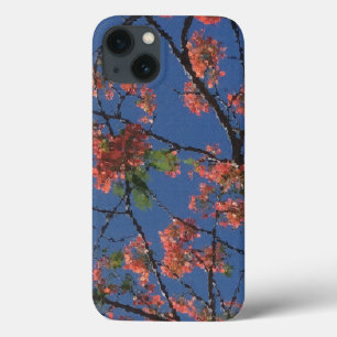 青い花の生地 iPhone 13ケース