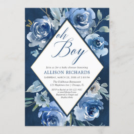 青い花の男の子のああベビーシャワー 招待状