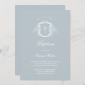 青い花の紋章 | 洗礼招待状 招待状 (正面/裏面)