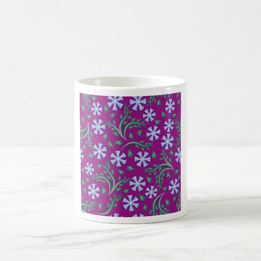 青い花の紫の花柄 コーヒーマグカップ