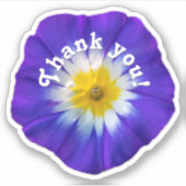 青い花の紫色の花のステッカーありがとう シール (正面)