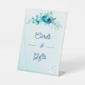 青い花の結婚式のカードとギフト 台座サイン (正面)