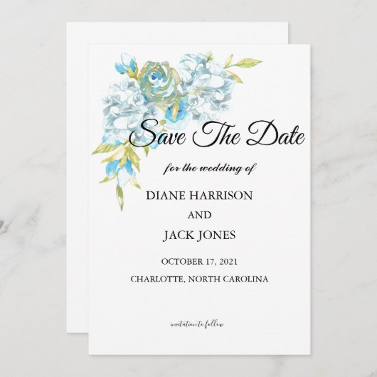 青い花の結婚式 Save The Date 招待状 (正面/裏面)