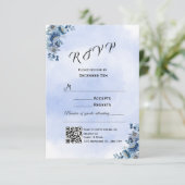 青い花の結婚式RSVPカード 出欠カード (スタンド正面)