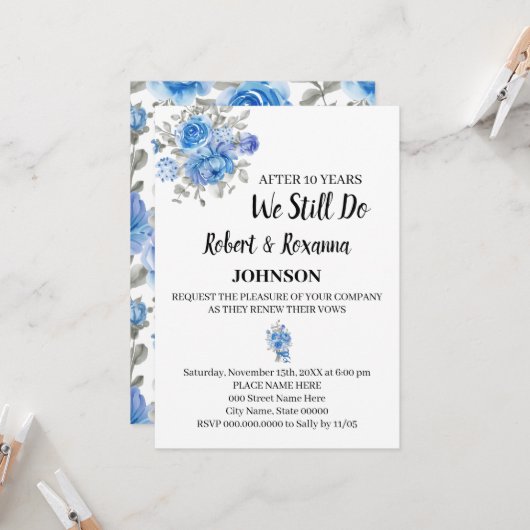 青い花の結婚記念日  vow 更新 招待状 (正面/裏面インサイチュ)