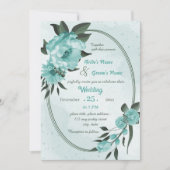 青い花の緑の幾何学的結婚な 招待状 (正面)