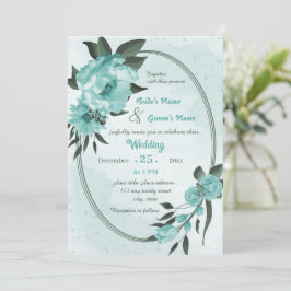 青い花の緑の幾何学的結婚な 招待状