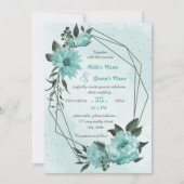 青い花の緑の幾何学的結婚な 招待状 (正面)