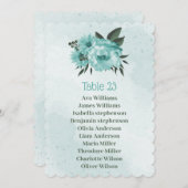 青い花の緑の座席チャートカード 招待状 (正面/裏面)