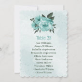 青い花の緑の座席チャートカード 招待状 (正面)