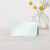 青い花の緑の植物結婚の プレイスカード (裏面)