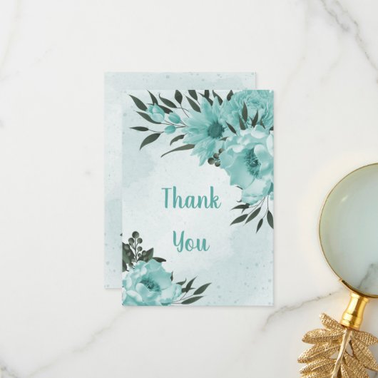 青い花の緑の植物 サンキューカード (正面/裏面インサイチュ)