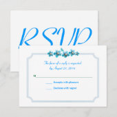 青い花の美しい結婚式RSVP 出欠カード (正面/裏面)