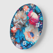 青い花の背景–1 ラージ壁時計 (傾斜)