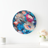 青い花の背景–1 ラージ壁時計 (ホーム)