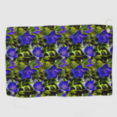 青い花の自然模様 ゴルフタオル (横)